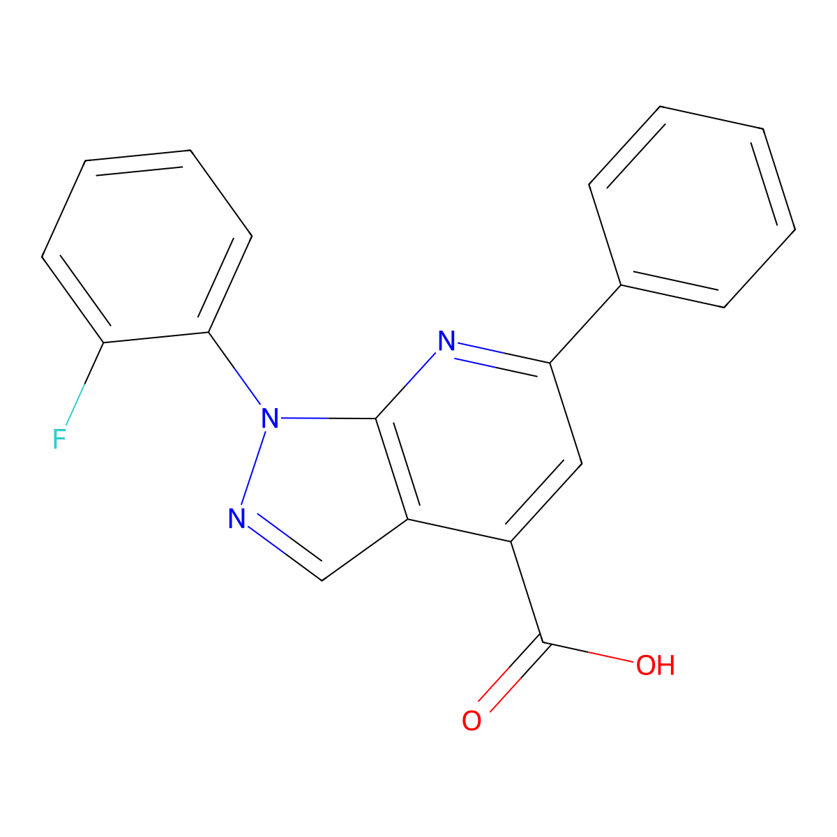 1-(2-fluorophenyl)-6-phenyl-1H-pyrazolo[3,4-b]pyridine-4-carboxylic acid molecular structure, CAS 1011397-00-4