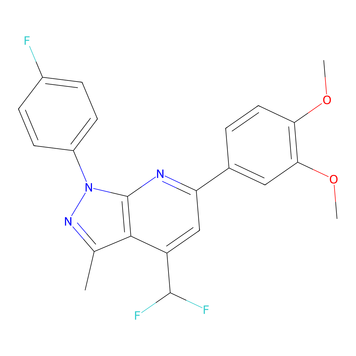 4-(Difluoromethyl)-6-(3,4-dimethoxyphenyl)-1-(4-fluorophenyl)-3-methyl-1H-pyrazolo(3,4-b)pyridine molecular structure, CAS 1011397-06-0