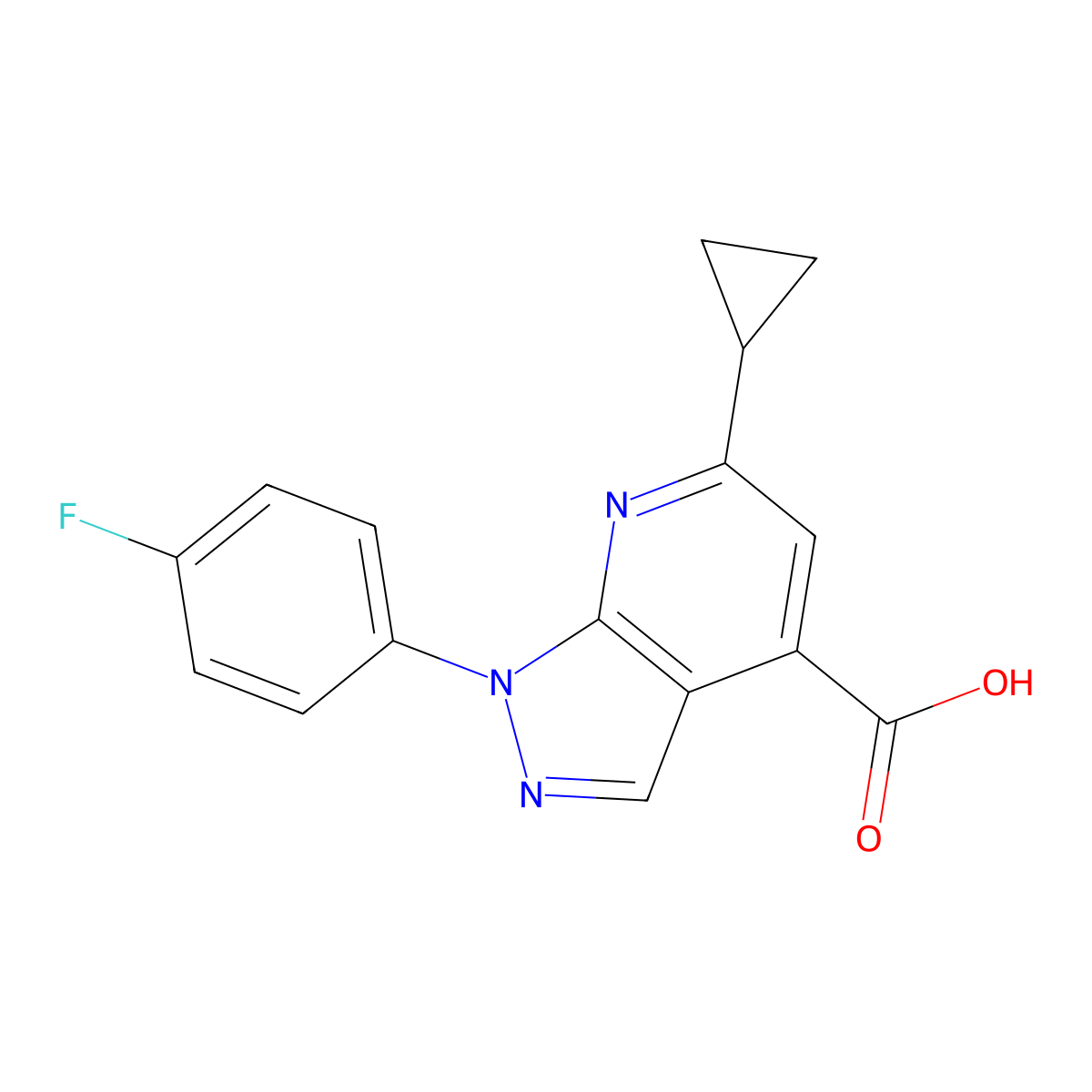 6-cyclopropyl-1-(4-fluorophenyl)-1H-pyrazolo[3,4-b]pyridine-4-carboxylic acid molecular structure, CAS 1011397-09-3