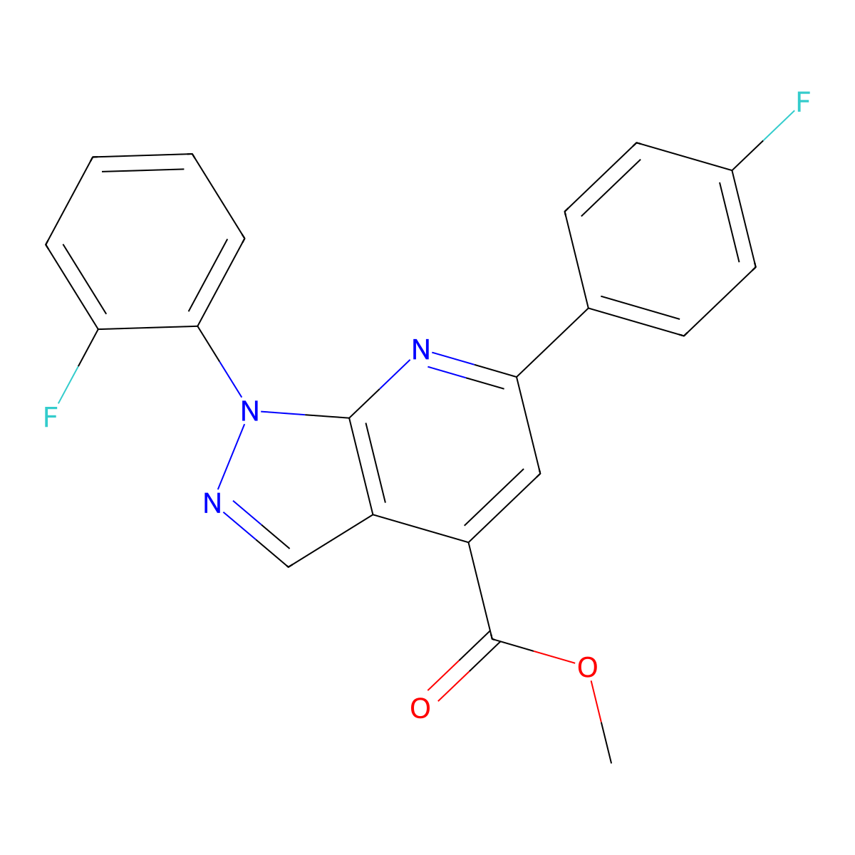 methyl 1-(2-fluorophenyl)-6-(4-fluorophenyl)-1H-pyrazolo[3,4-b]pyridine-4-carboxylate molecular structure, CAS 1011397-15-1
