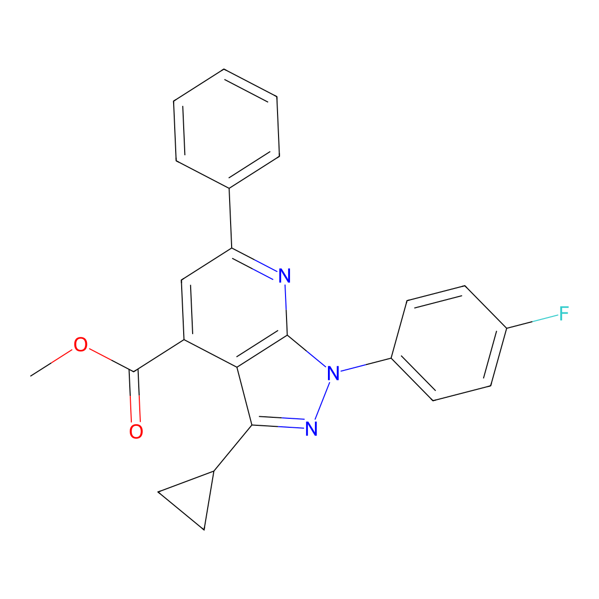 methyl 3-cyclopropyl-1-(4-fluorophenyl)-6-phenyl-1H-pyrazolo[3,4-b]pyridine-4-carboxylate molecular structure, CAS 1011397-19-5