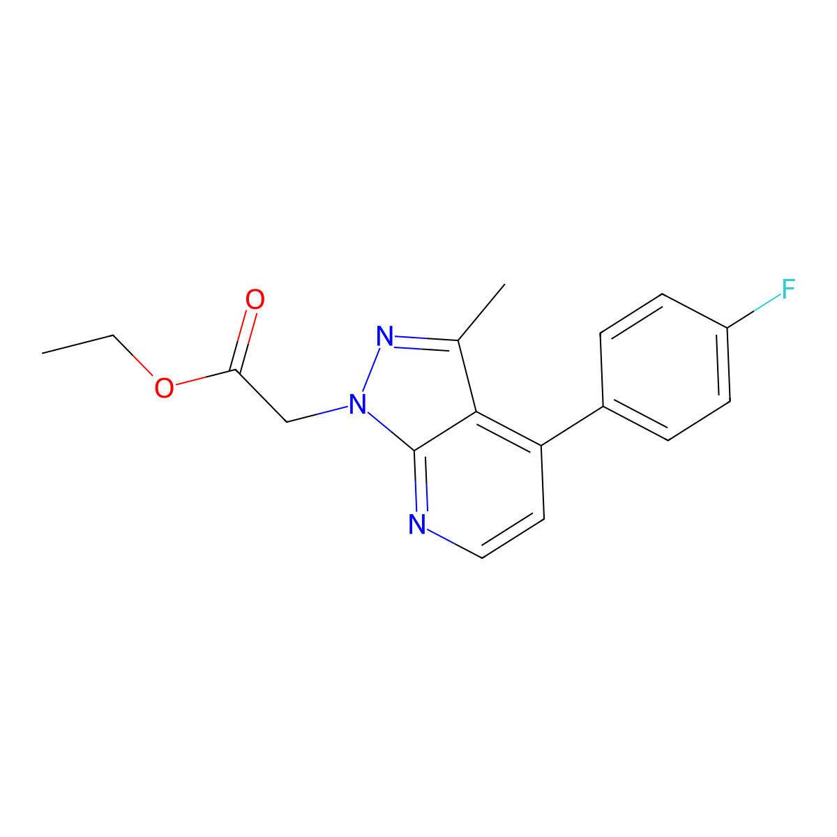 Ethyl 2-(4-(4-fluorophenyl)-3-methyl-1H-pyrazolo[3,4-b]pyridin-1-yl)acetate molecular structure, CAS 1011397-31-1
