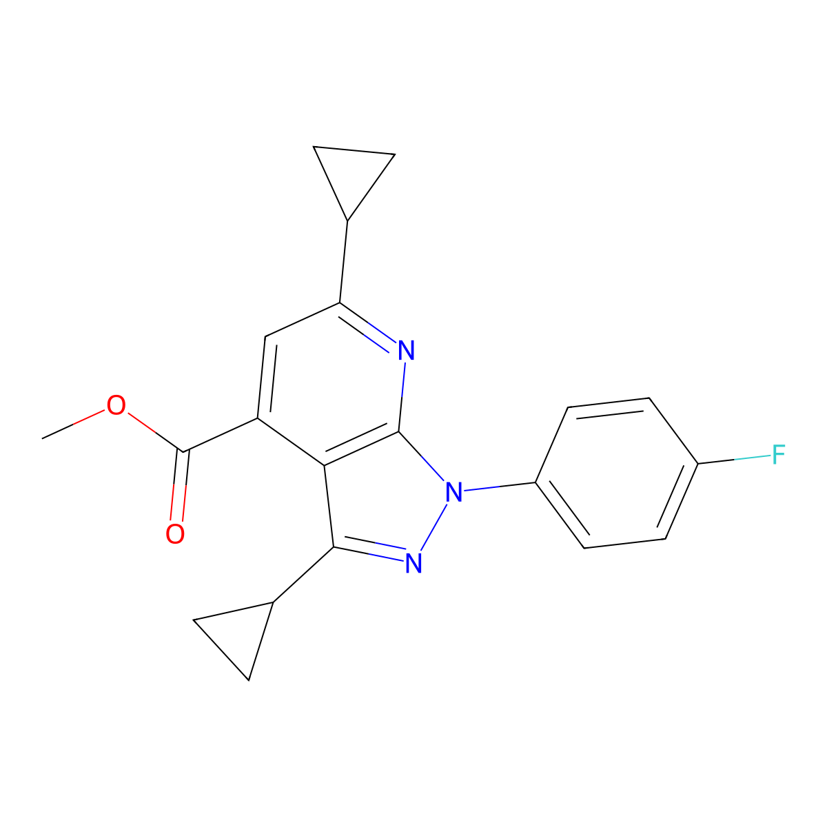 methyl 3,6-dicyclopropyl-1-(4-fluorophenyl)-1H-pyrazolo[3,4-b]pyridine-4-carboxylate molecular structure, CAS 1011397-48-0