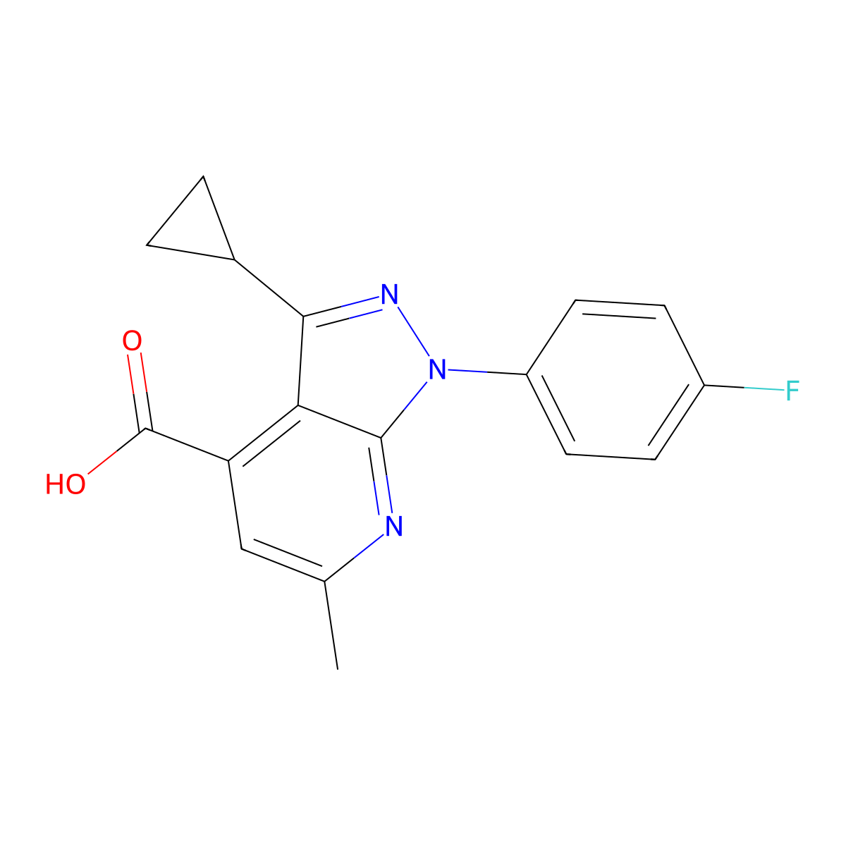 3-cyclopropyl-1-(4-fluorophenyl)-6-methyl-1H-pyrazolo[3,4-b]pyridine-4-carboxylic acid molecular structure, CAS 1011397-49-1