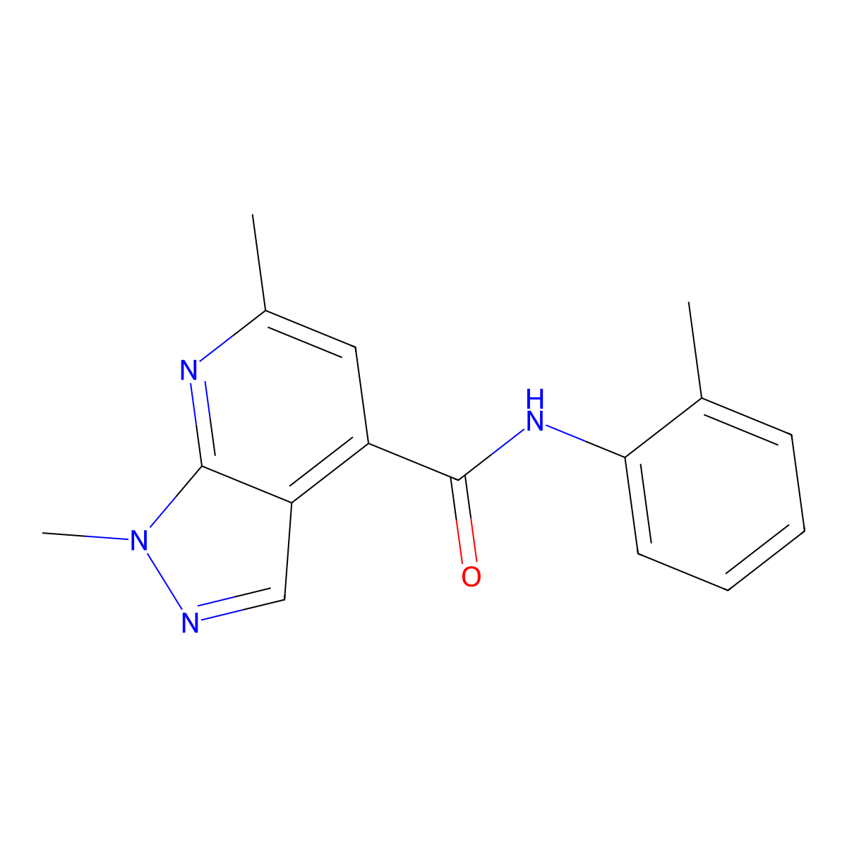 1,6-dimethyl-N-(2-methylphenyl)-1H-pyrazolo[3,4-b]pyridine-4-carboxamide molecular structure, CAS 1011397-50-4