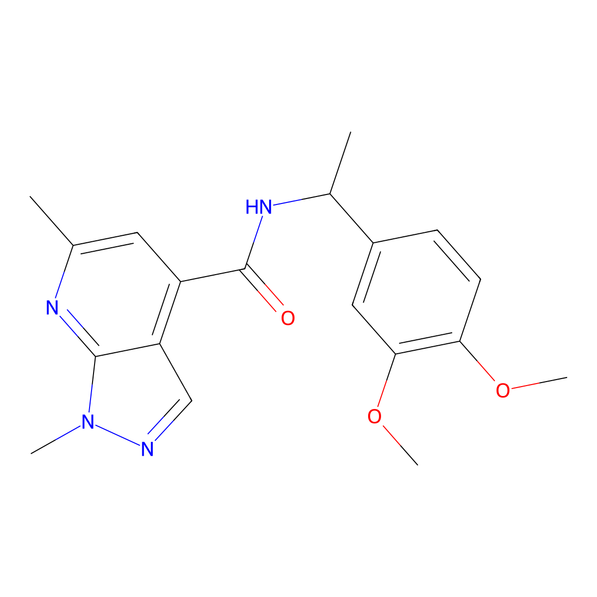 N-[1-(3,4-dimethoxyphenyl)ethyl]-1,6-dimethyl-1H-pyrazolo[3,4-b]pyridine-4-carboxamide molecular structure, CAS 1011397-56-0