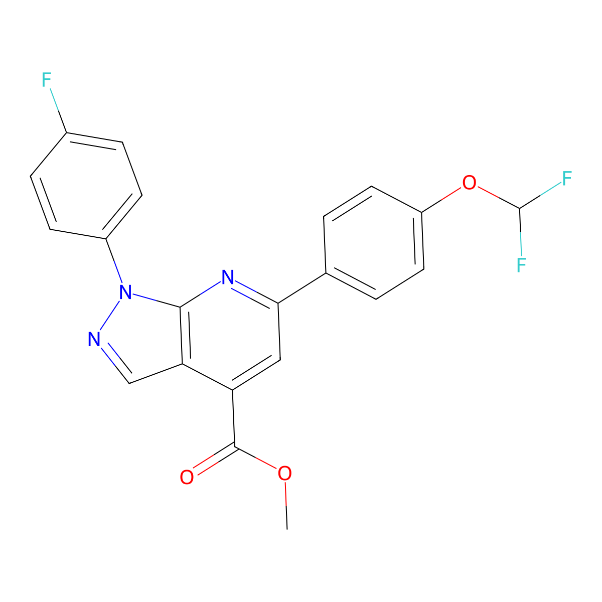 methyl 6-[4-(difluoromethoxy)phenyl]-1-(4-fluorophenyl)-1H-pyrazolo[3,4-b]pyridine-4-carboxylate molecular structure, CAS 1011397-60-6