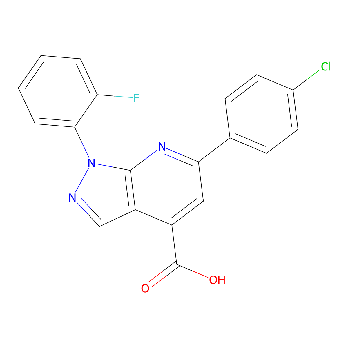 6-(4-chlorophenyl)-1-(2-fluorophenyl)-1H-pyrazolo[3,4-b]pyridine-4-carboxylic acid molecular structure, CAS 1011397-66-2