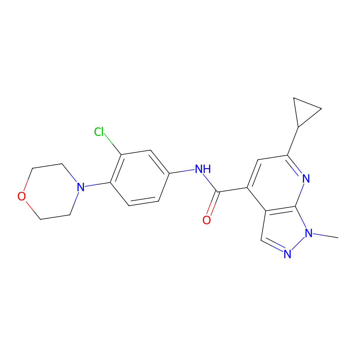 N-[3-chloro-4-(morpholin-4-yl)phenyl]-6-cyclopropyl-1-methyl-1H-pyrazolo[3,4-b]pyridine-4-carboxamide molecular structure, CAS 1011397-73-1