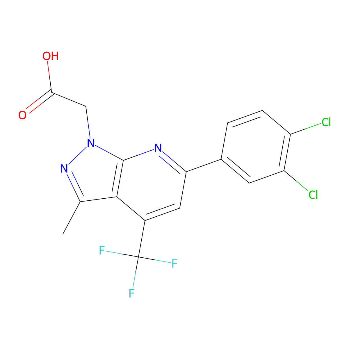 6-(3,4-Dichlorophenyl)-3-methyl-4-(trifluoromethyl)-1H-pyrazolo(3,4-b)pyridine-1-acetic acid molecular structure, CAS 1011397-83-3