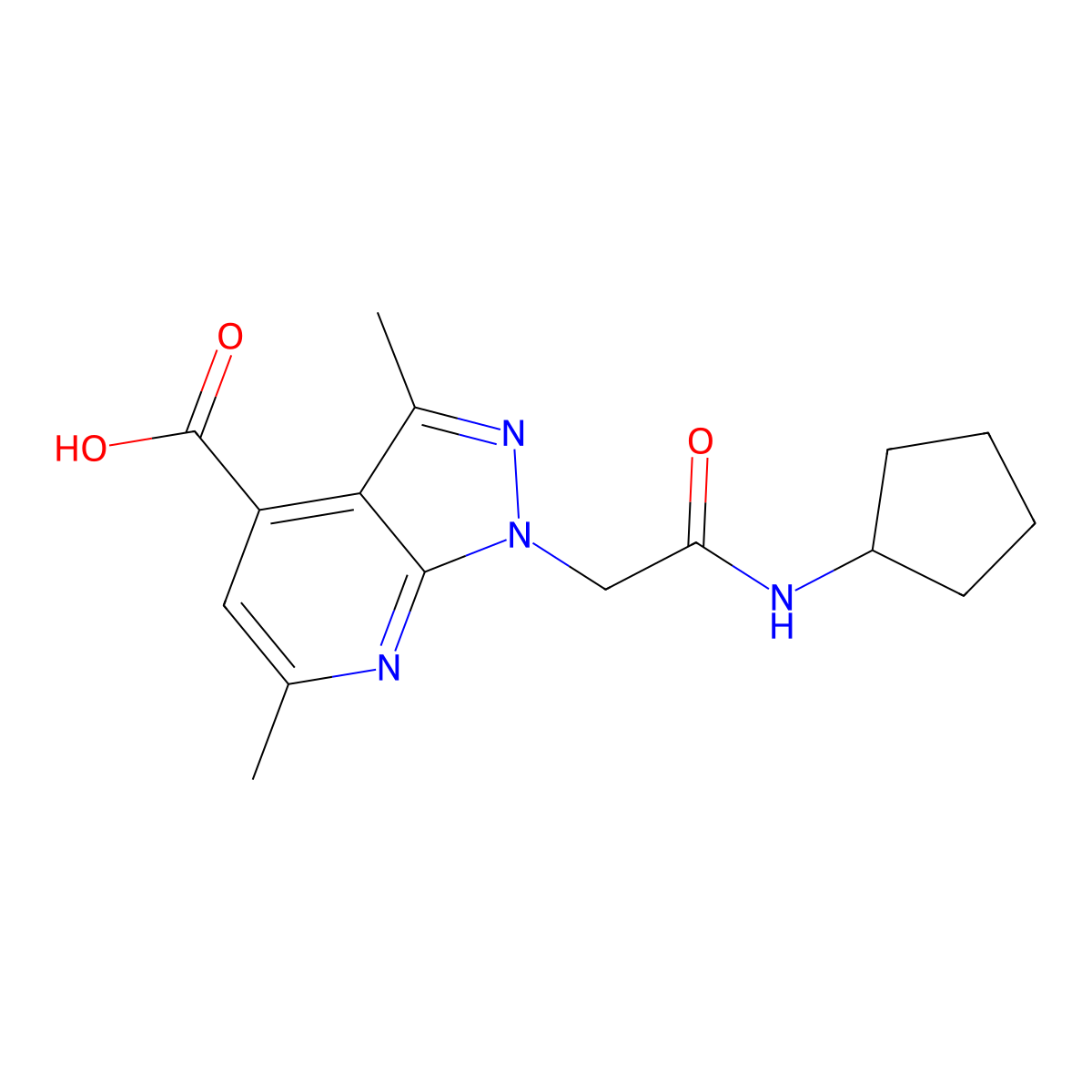 1-(2-(Cyclopentylamino)-2-oxoethyl)-3,6-dimethyl-1H-pyrazolo[3,4-b]pyridine-4-carboxylic acid molecular structure, CAS 1011397-91-3