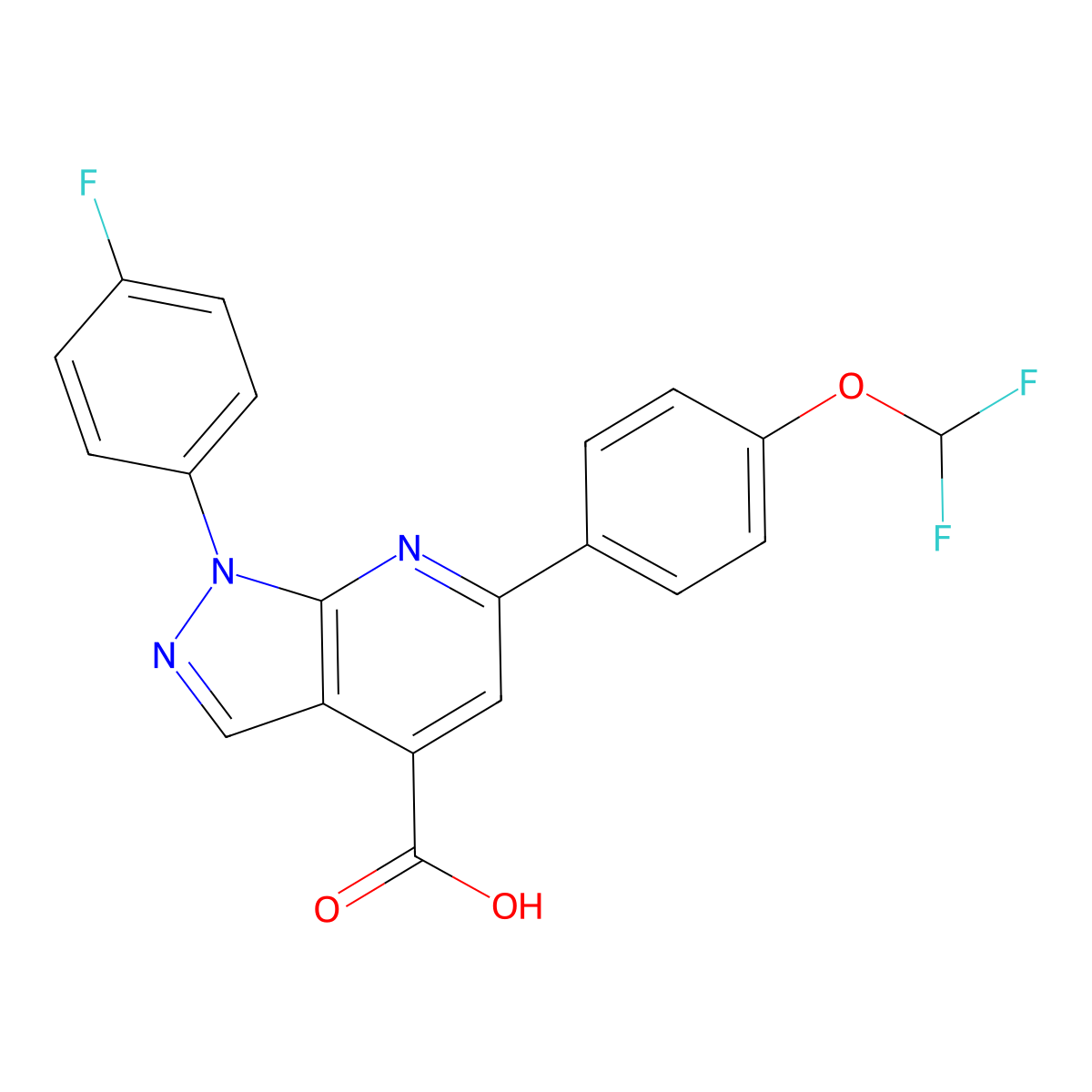6-(4-(Difluoromethoxy)phenyl)-1-(4-fluorophenyl)-1H-pyrazolo[3,4-b]pyridine-4-carboxylic acid molecular structure, CAS 1011397-92-4