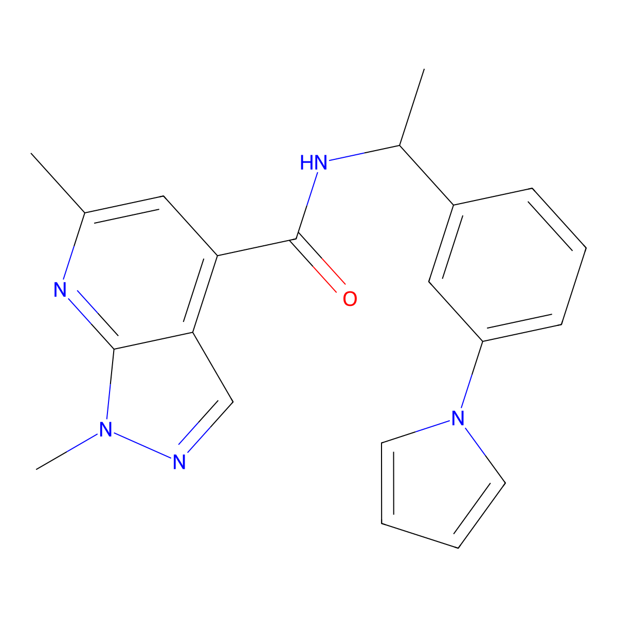 1,6-Dimethyl-N-[1-[3-(1H-pyrrol-1-yl)phenyl]ethyl]-1H-pyrazolo[3,4-b]pyridine-4-carboxamide molecular structure, CAS 1011397-98-0
