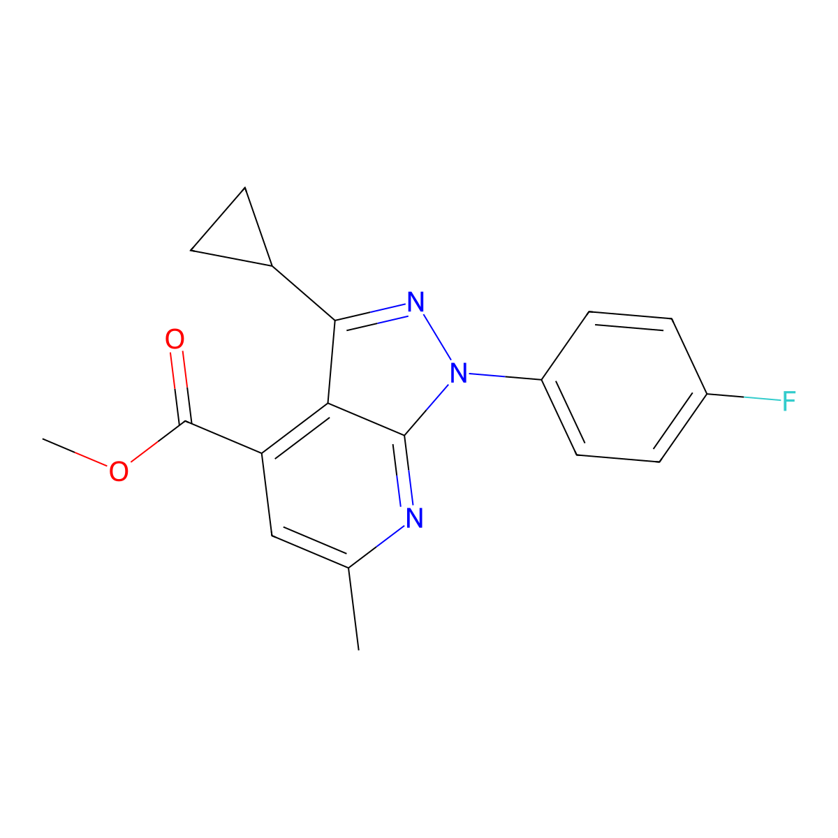 methyl 3-cyclopropyl-1-(4-fluorophenyl)-6-methyl-1H-pyrazolo[3,4-b]pyridine-4-carboxylate molecular structure, CAS 1011398-06-3