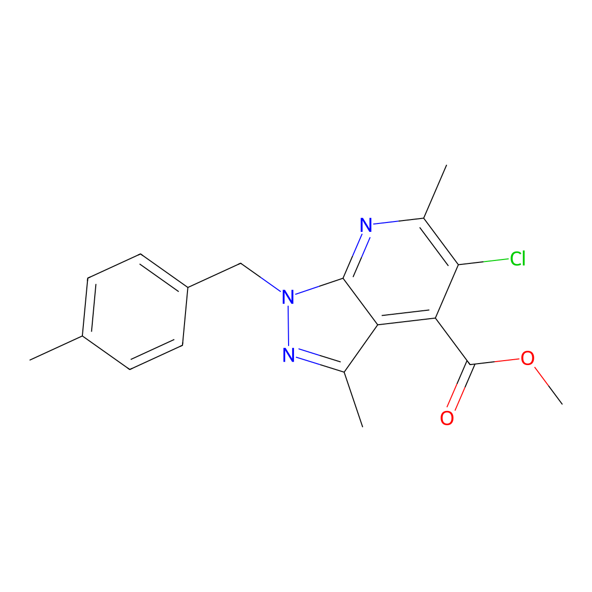 methyl 5-chloro-3,6-dimethyl-1-(4-methylbenzyl)-1H-pyrazolo[3,4-b]pyridine-4-carboxylate molecular structure, CAS 1011398-07-4