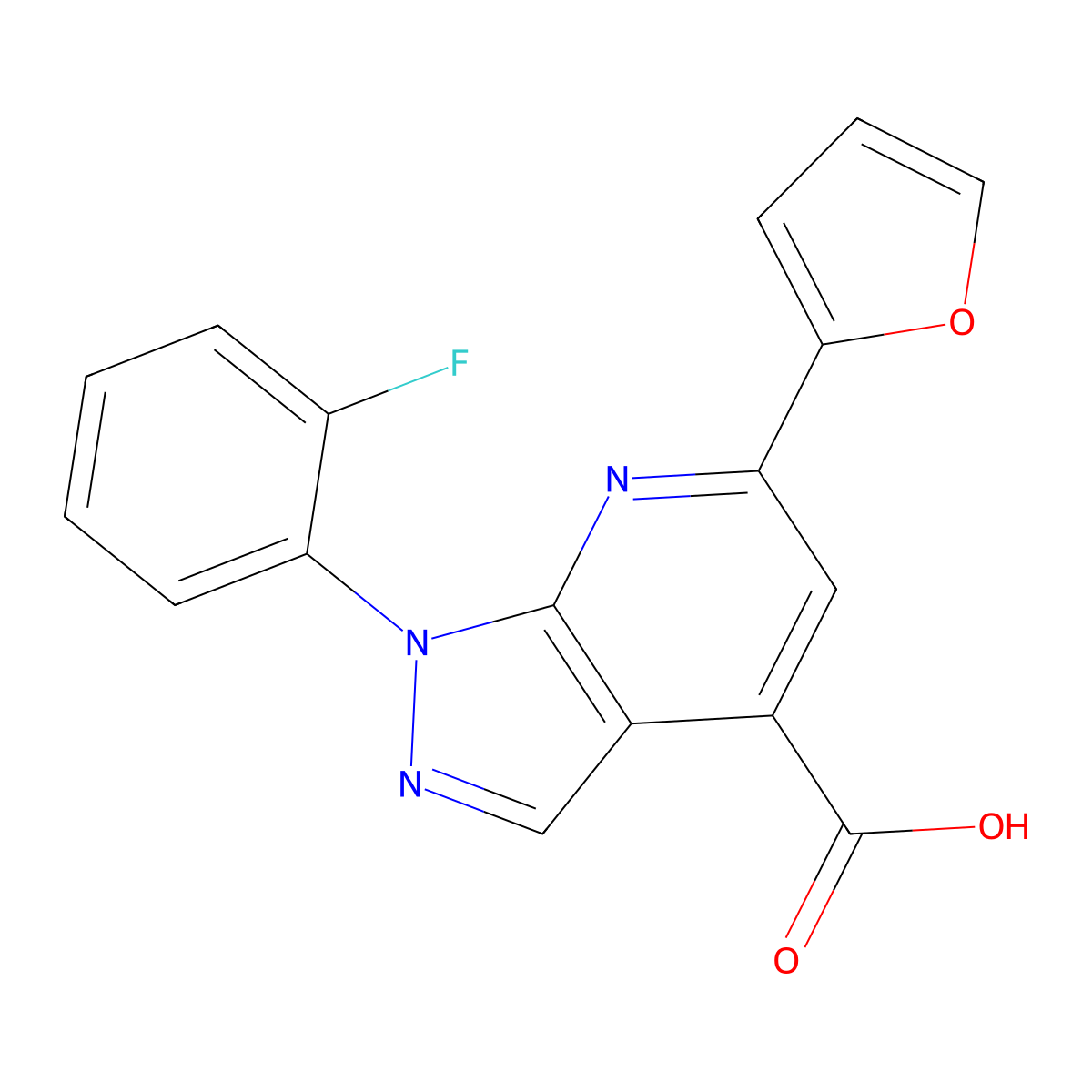 1-(2-fluorophenyl)-6-(furan-2-yl)-1H-pyrazolo[3,4-b]pyridine-4-carboxylic acid molecular structure, CAS 1011398-23-4