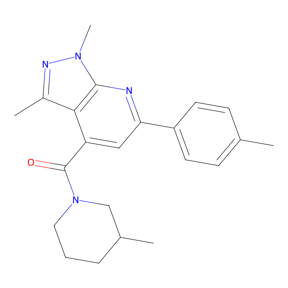 [1,3-dimethyl-6-(4-methylphenyl)-1H-pyrazolo[3,4-b]pyridin-4-yl](3-methylpiperidin-1-yl)methanone molecular structure, CAS 1011398-24-5