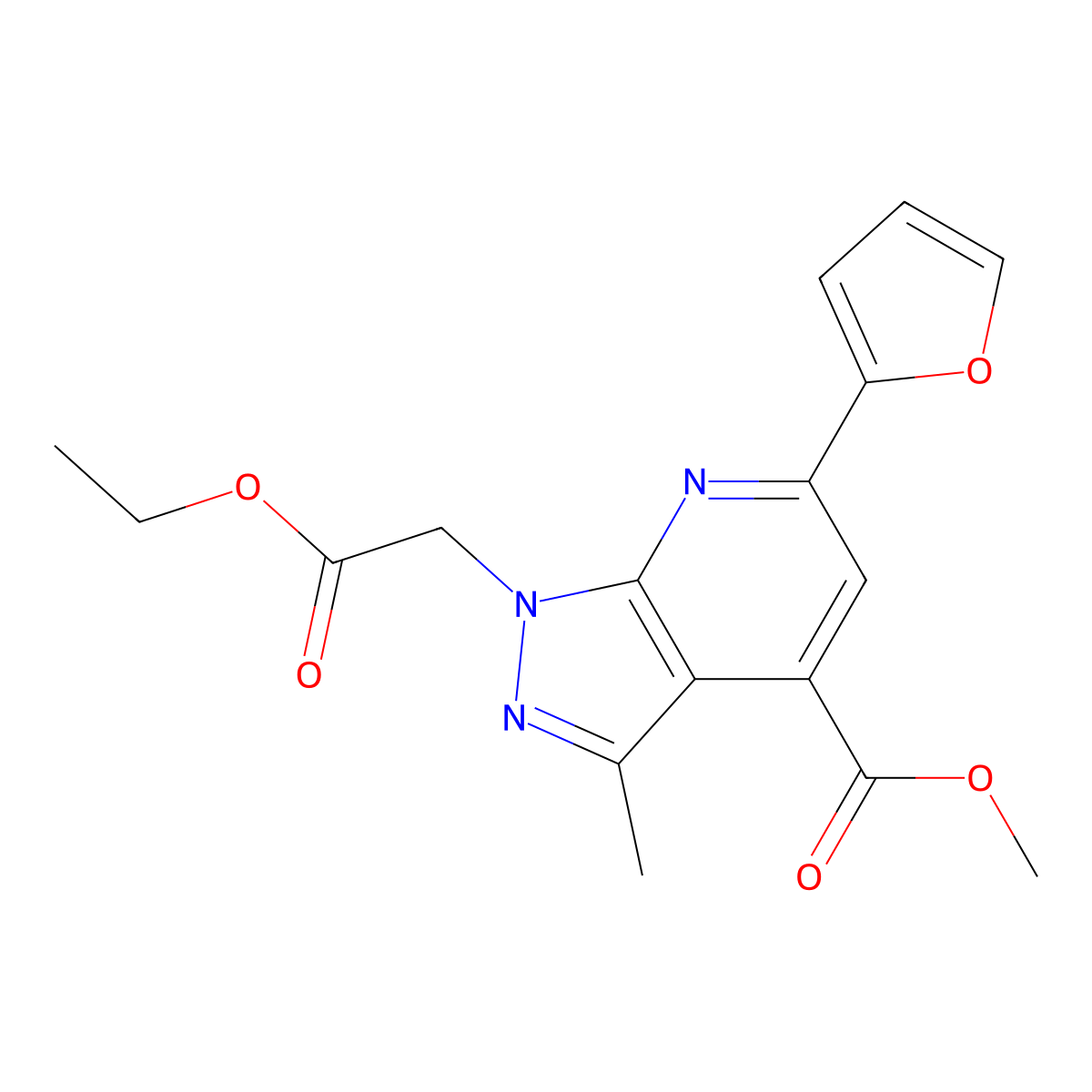 methyl 1-(2-ethoxy-2-oxoethyl)-6-(furan-2-yl)-3-methyl-1H-pyrazolo[3,4-b]pyridine-4-carboxylate molecular structure, CAS 1011398-34-7