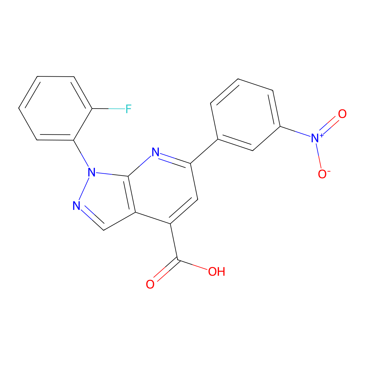 1-(2-fluorophenyl)-6-(3-nitrophenyl)-1H-pyrazolo[3,4-b]pyridine-4-carboxylic acid molecular structure, CAS 1011398-41-6