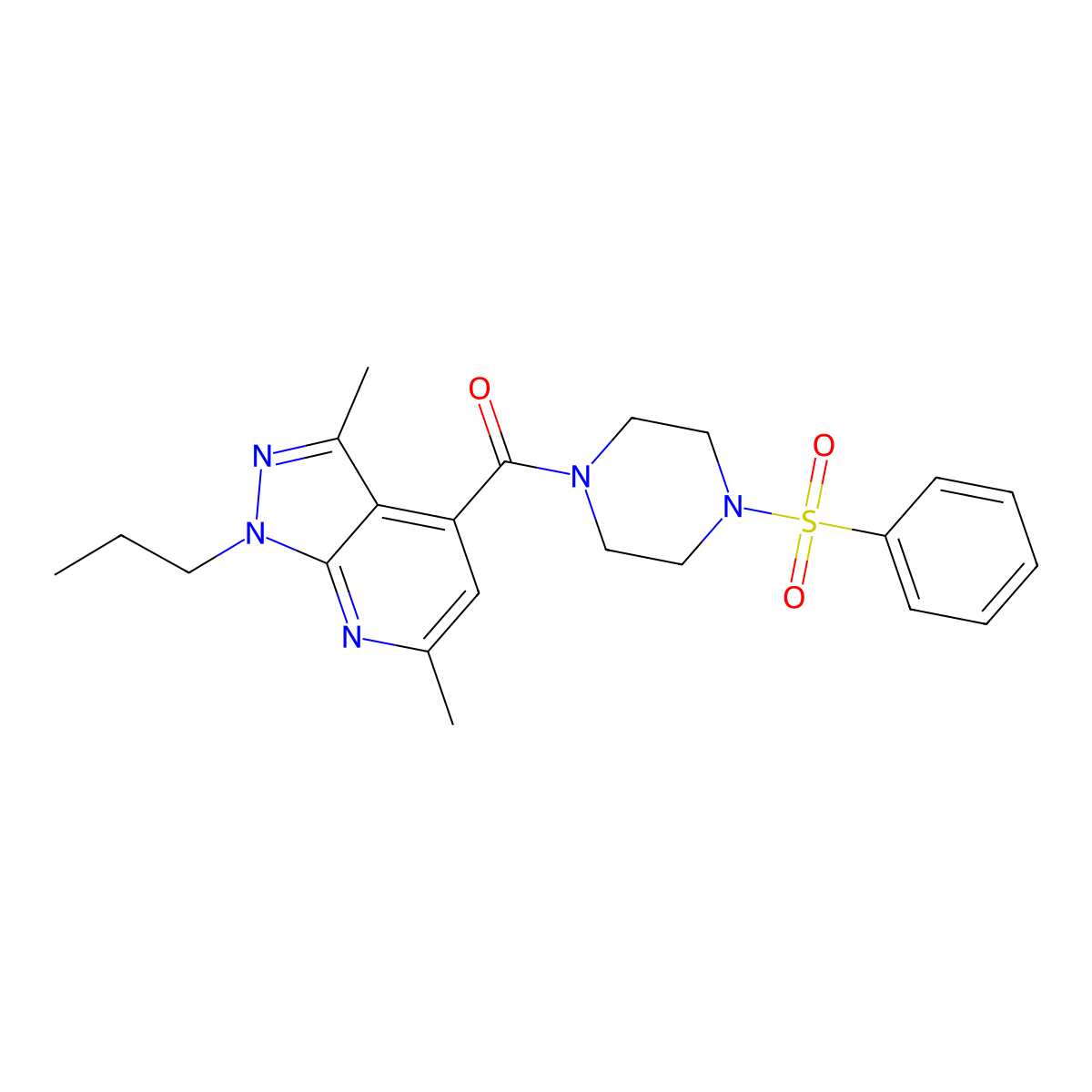 (3,6-Dimethyl-1-propyl-1H-pyrazolo[3,4-B]pyridin-4-YL)[4-(phenylsulfonyl)piperazino]methanone molecular structure, CAS 1011398-42-7