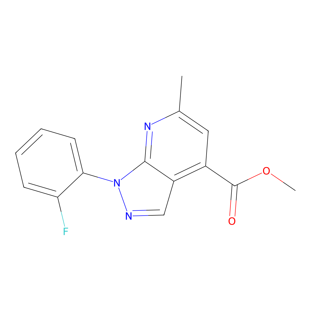 methyl 1-(2-fluorophenyl)-6-methyl-1H-pyrazolo[3,4-b]pyridine-4-carboxylate molecular structure, CAS 1011398-46-1