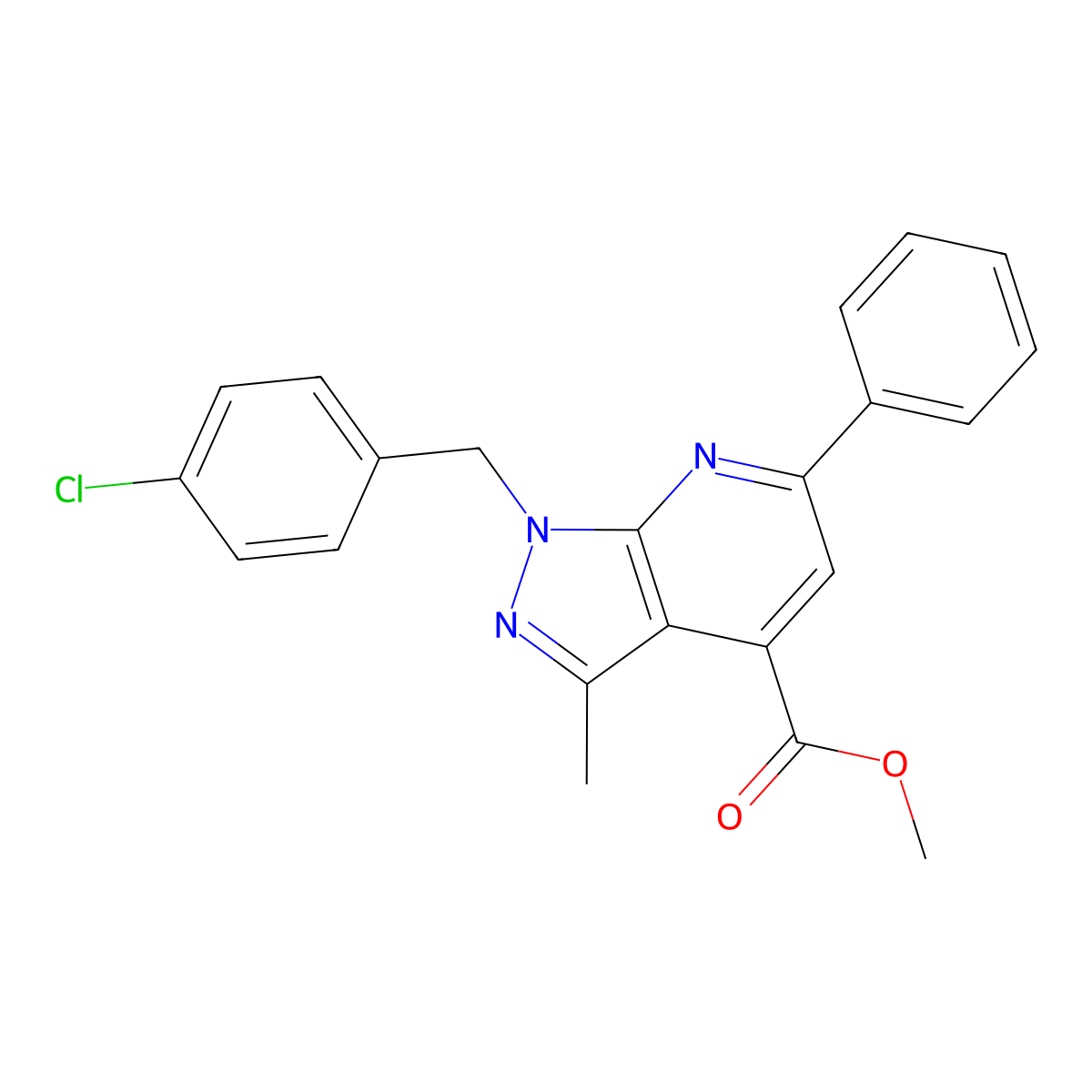 methyl 1-(4-chlorobenzyl)-3-methyl-6-phenyl-1H-pyrazolo[3,4-b]pyridine-4-carboxylate molecular structure, CAS 1011398-47-2