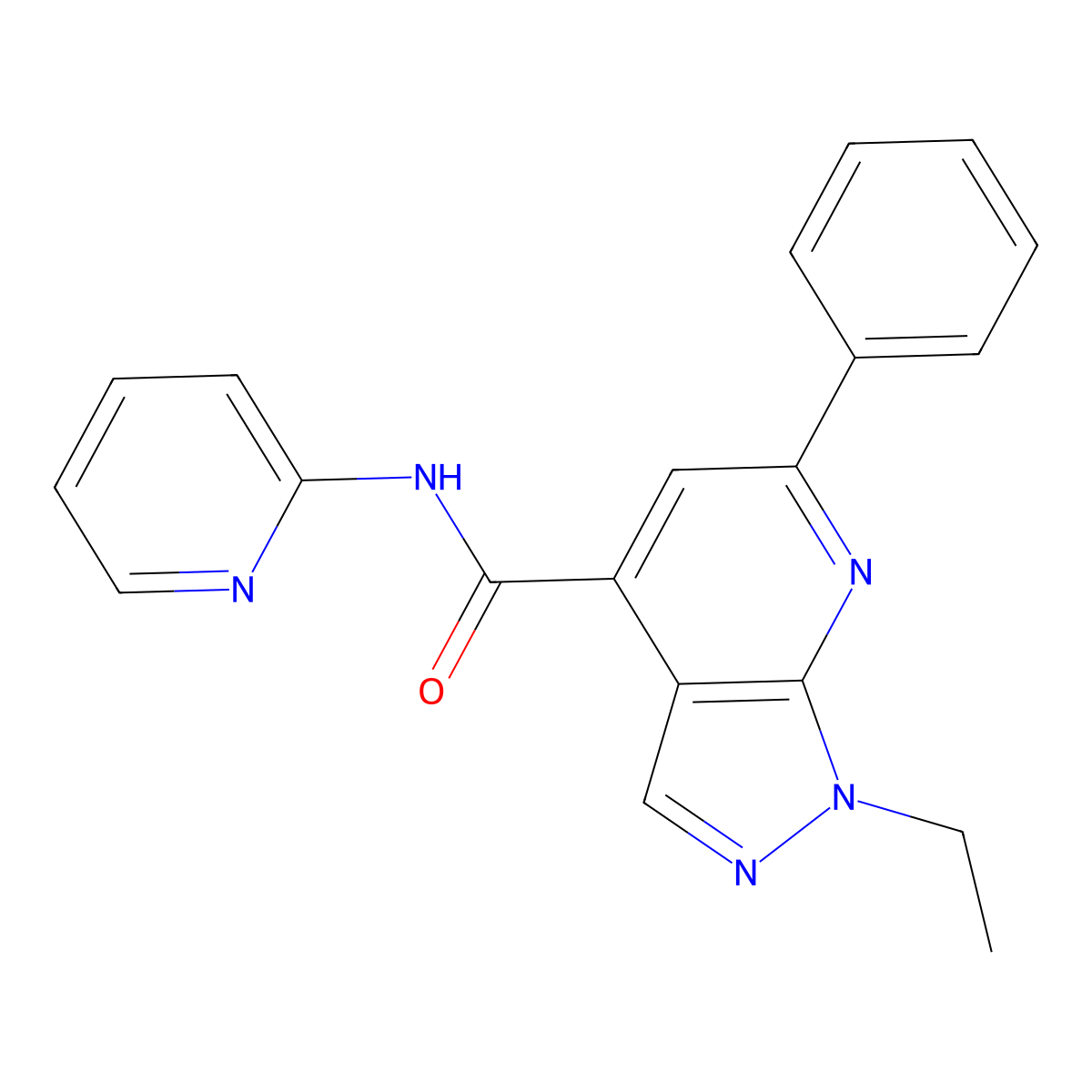 1-Ethyl-6-phenyl-N-2-pyridinyl-1H-pyrazolo[3,4-b]pyridine-4-carboxamide molecular structure, CAS 1011398-53-0