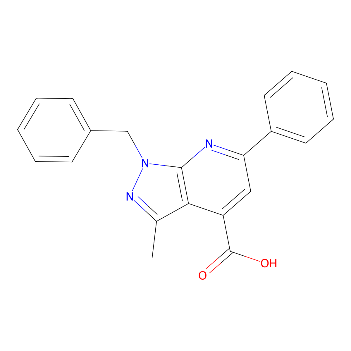 1-benzyl-3-methyl-6-phenyl-1H-pyrazolo[3,4-b]pyridine-4-carboxylic acid molecular structure, CAS 1011398-57-4