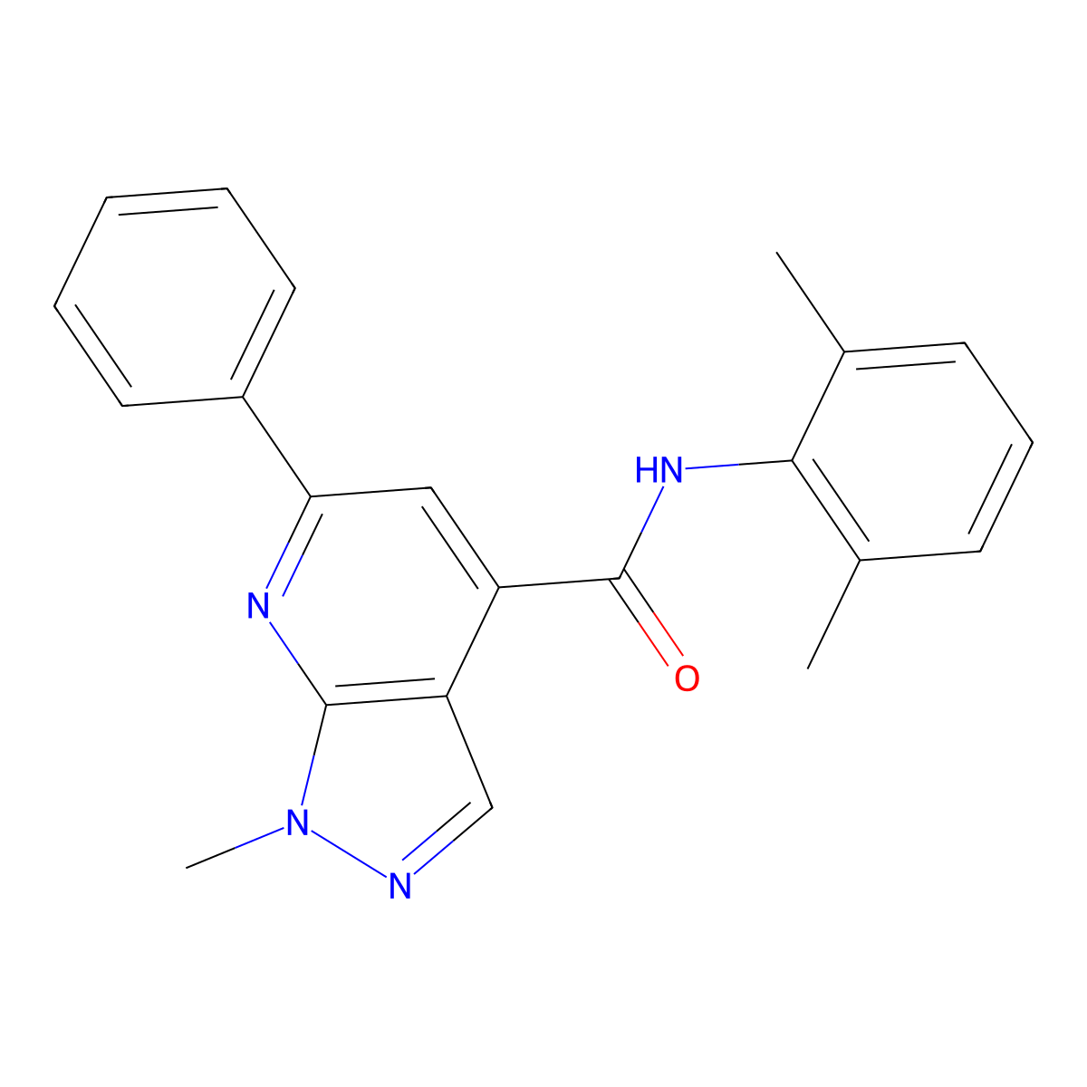 N-(2,6-dimethylphenyl)-1-methyl-6-phenyl-1H-pyrazolo[3,4-b]pyridine-4-carboxamide molecular structure, CAS 1011398-58-5