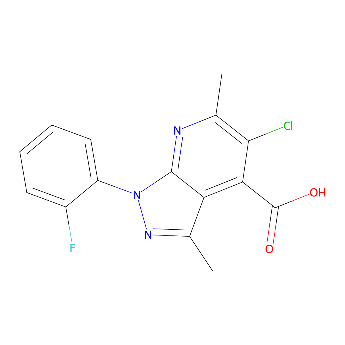 5-chloro-1-(2-fluorophenyl)-3,6-dimethyl-1H-pyrazolo[3,4-b]pyridine-4-carboxylic acid molecular structure, CAS 1011398-61-0