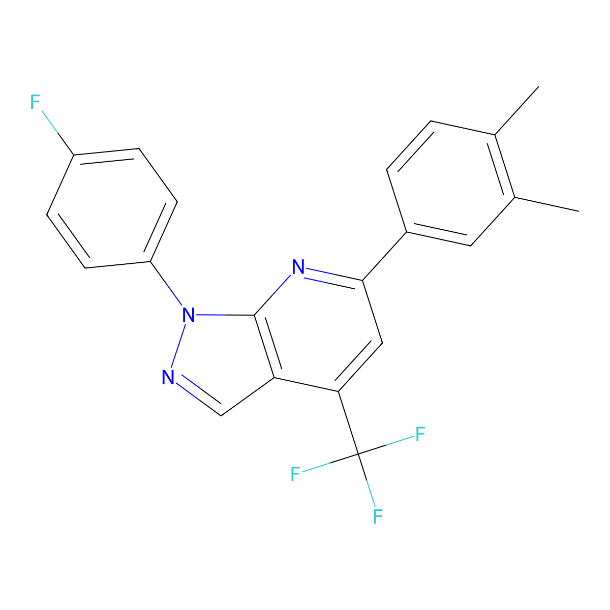 6-(3,4-Dimethylphenyl)-1-(4-fluorophenyl)-4-(trifluoromethyl)-1H-pyrazolo(3,4-b)pyridine molecular structure, CAS 1011398-62-1