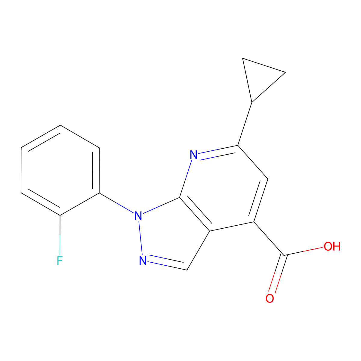 6-cyclopropyl-1-(2-fluorophenyl)-1H-pyrazolo[3,4-b]pyridine-4-carboxylic acid molecular structure, CAS 1011398-69-8