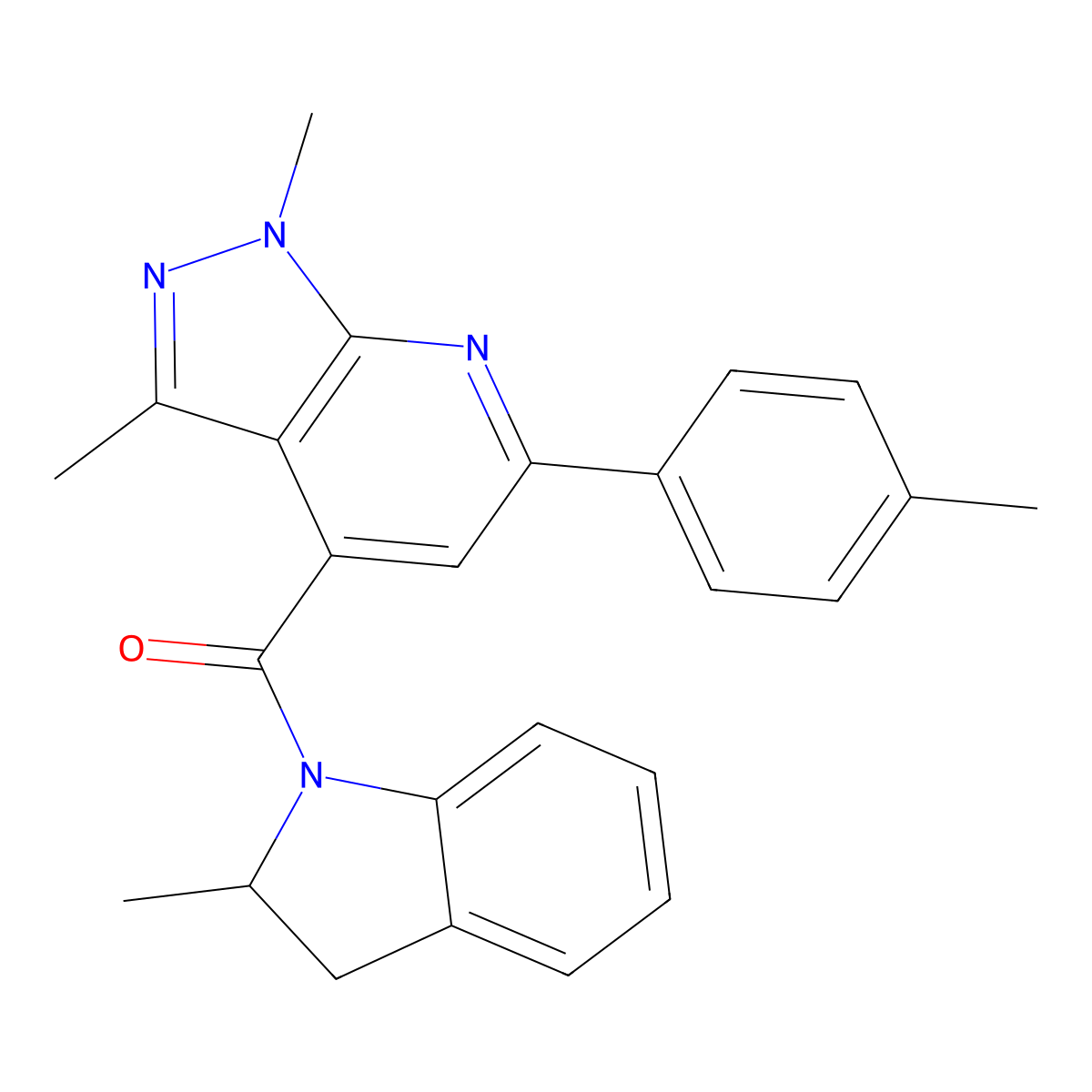 [1,3-dimethyl-6-(4-methylphenyl)-1H-pyrazolo[3,4-b]pyridin-4-yl](2-methyl-2,3-dihydro-1H-indol-1-yl)methanone molecular structure, CAS 1011398-82-5