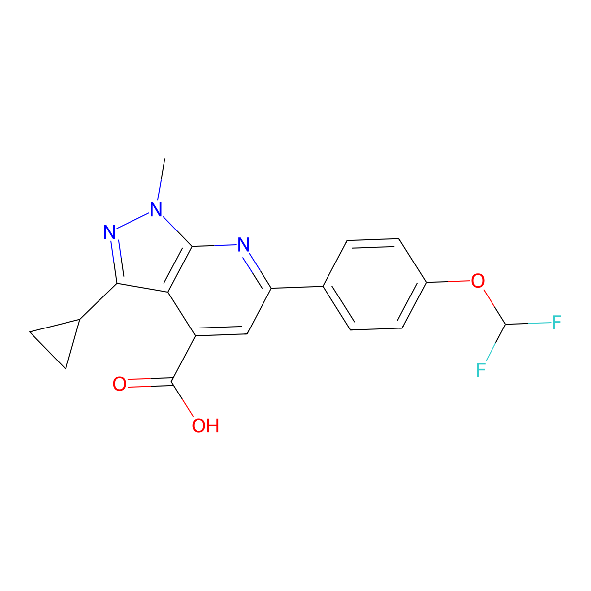 3-Cyclopropyl-6-(4-(difluoromethoxy)phenyl)-1-methyl-1H-pyrazolo[3,4-b]pyridine-4-carboxylic acid molecular structure, CAS 1011398-84-7