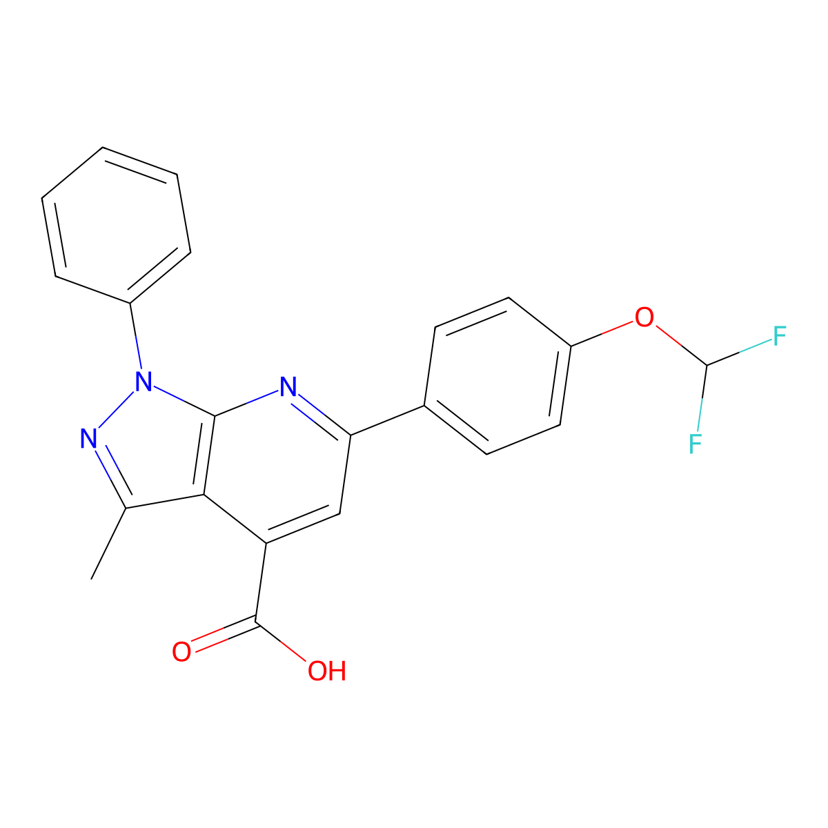 6-(4-(Difluoromethoxy)phenyl)-3-methyl-1-phenyl-1H-pyrazolo[3,4-b]pyridine-4-carboxylic acid molecular structure, CAS 1011398-87-0