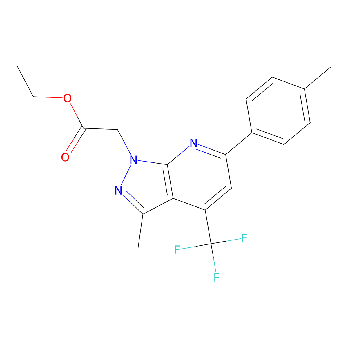 Ethyl 3-methyl-6-(4-methylphenyl)-4-(trifluoromethyl)-1H-pyrazolo[3,4-b]pyridine-1-acetate molecular structure, CAS 1011398-88-1