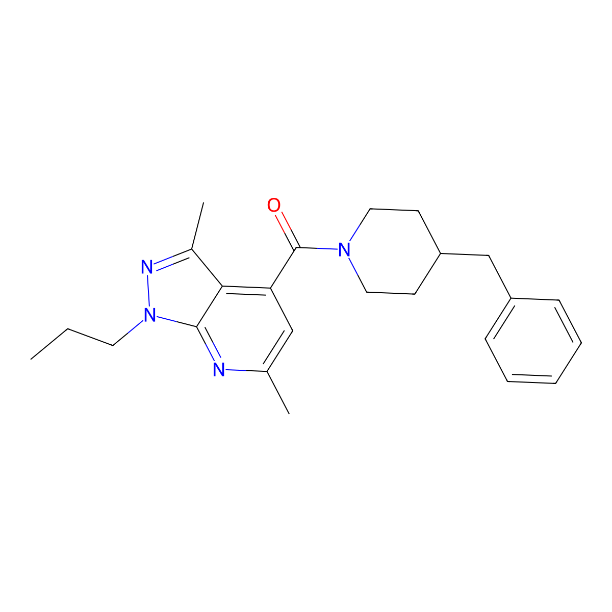 (4-benzylpiperidin-1-yl)(3,6-dimethyl-1-propyl-1H-pyrazolo[3,4-b]pyridin-4-yl)methanone molecular structure, CAS 1011398-91-6
