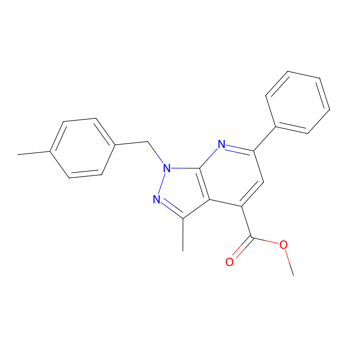 methyl 3-methyl-1-(4-methylbenzyl)-6-phenyl-1H-pyrazolo[3,4-b]pyridine-4-carboxylate molecular structure, CAS 1011399-01-1