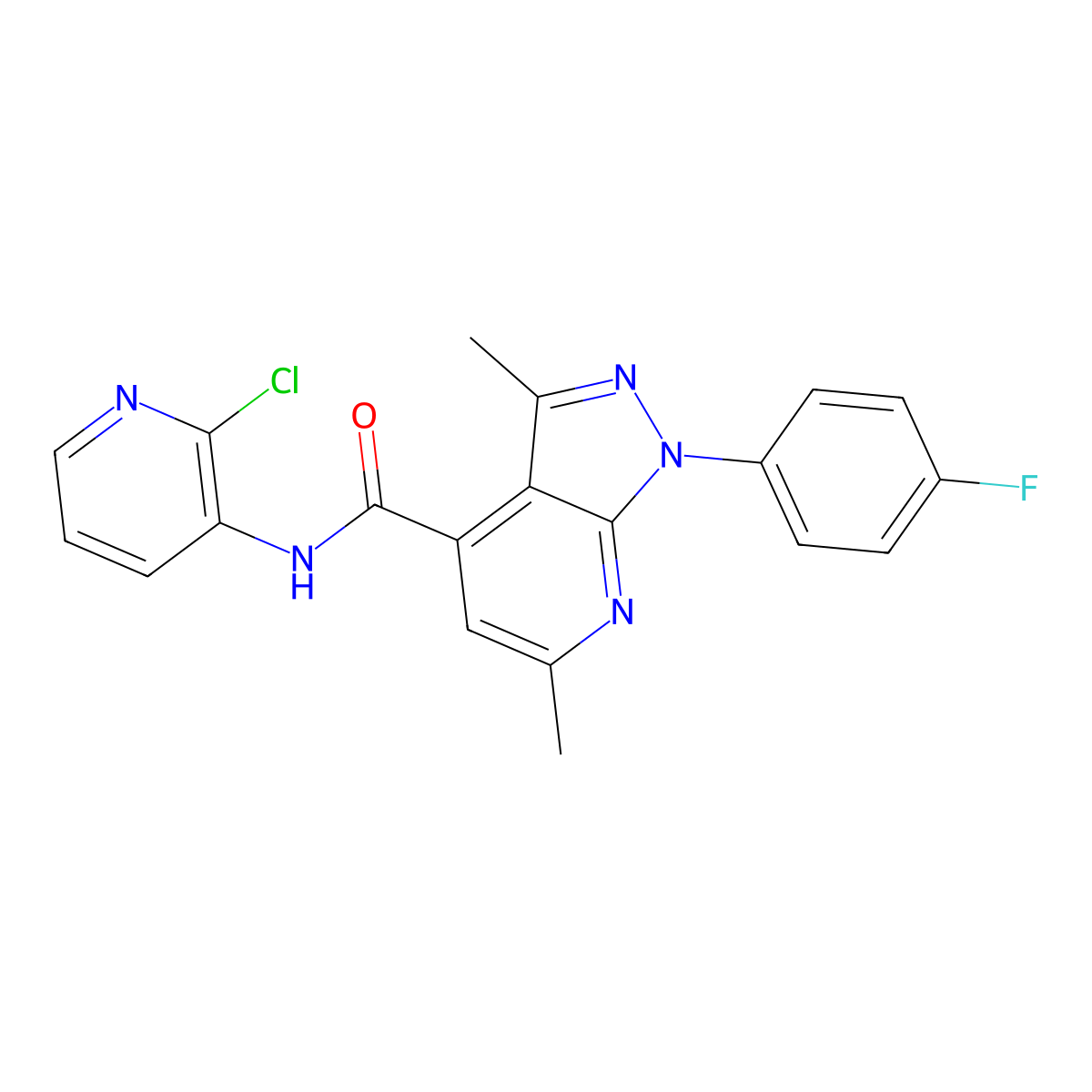 N-(2-chloropyridin-3-yl)-1-(4-fluorophenyl)-3,6-dimethyl-1H-pyrazolo[3,4-b]pyridine-4-carboxamide molecular structure, CAS 1011399-14-6