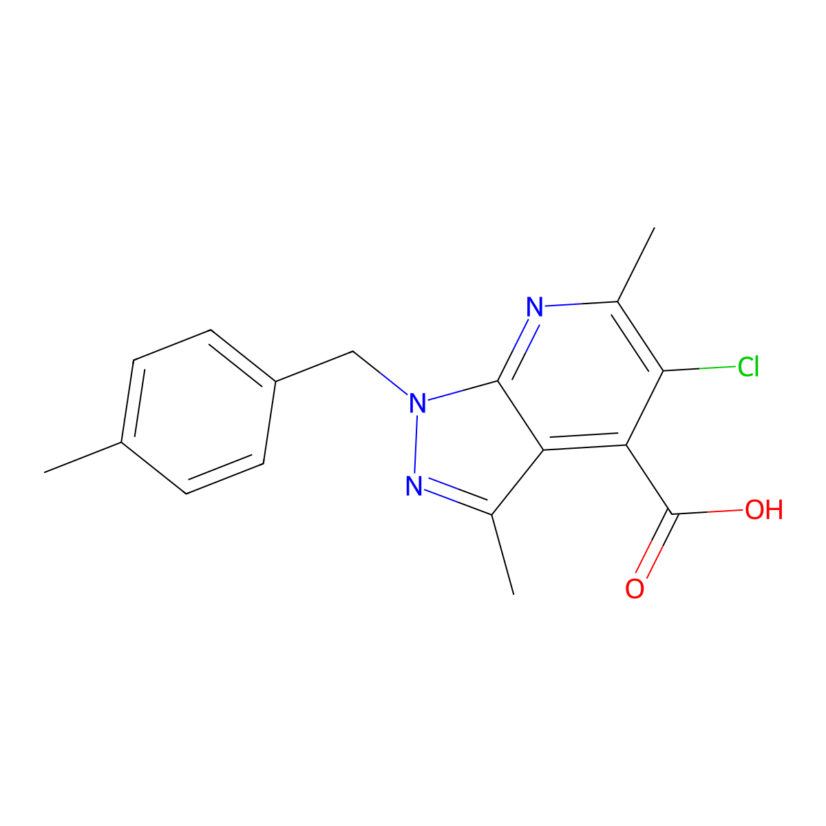 5-chloro-3,6-dimethyl-1-(4-methylbenzyl)-1H-pyrazolo[3,4-b]pyridine-4-carboxylic acid molecular structure, CAS 1011399-21-5