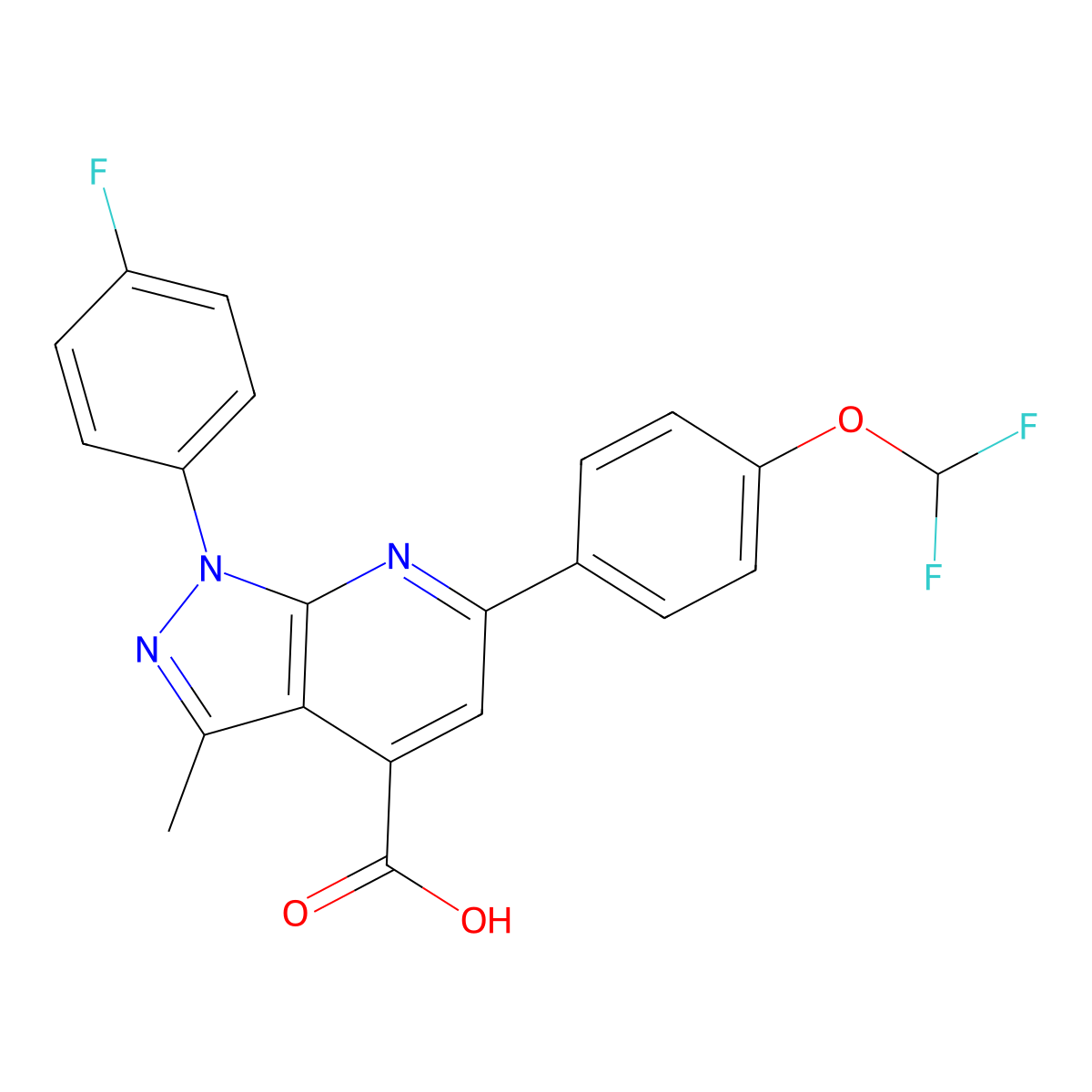 6-(4-(Difluoromethoxy)phenyl)-1-(4-fluorophenyl)-3-methyl-1H-pyrazolo[3,4-b]pyridine-4-carboxylic acid molecular structure, CAS 1011399-33-9