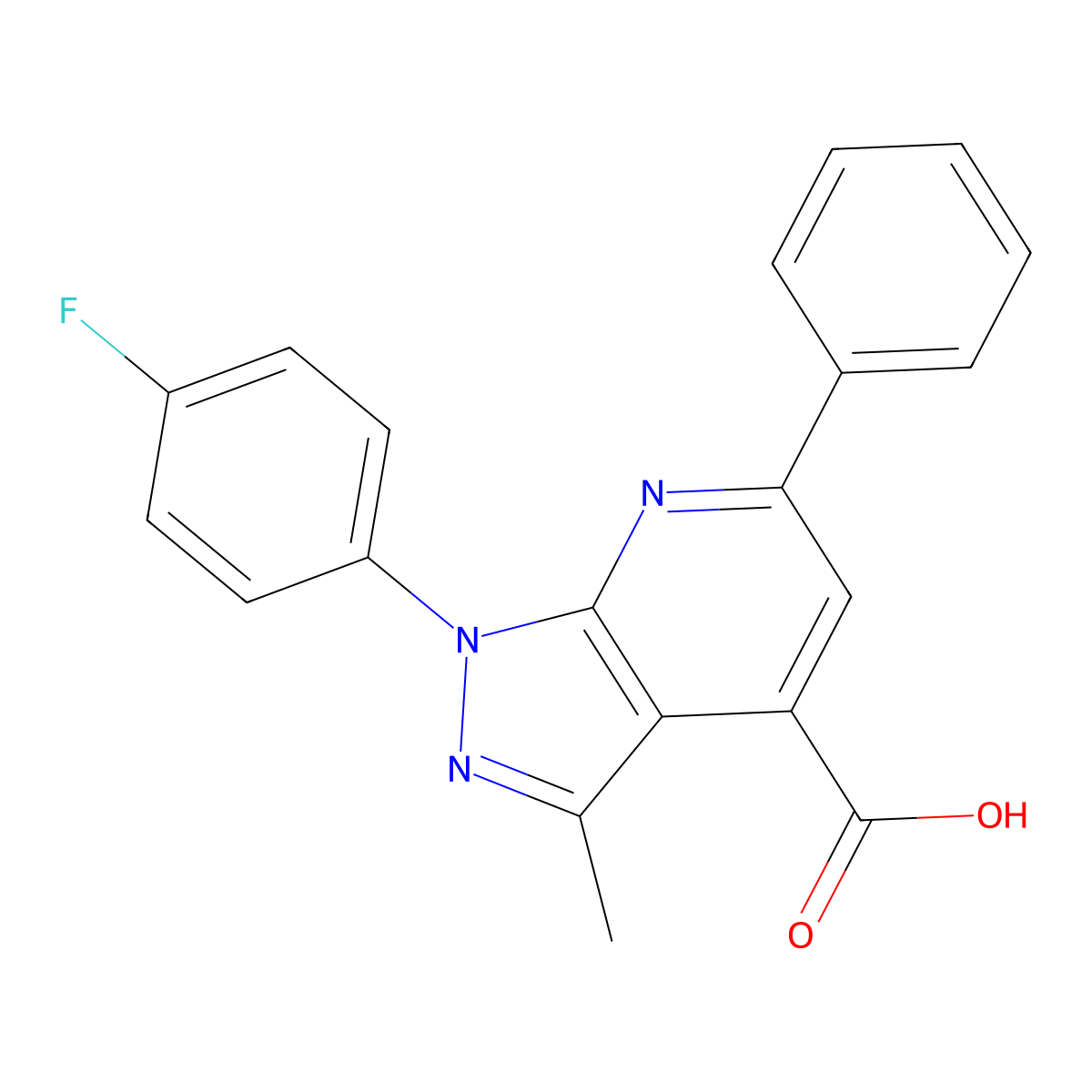 1-(4-fluorophenyl)-3-methyl-6-phenyl-1H-pyrazolo[3,4-b]pyridine-4-carboxylic acid molecular structure, CAS 1011399-41-9