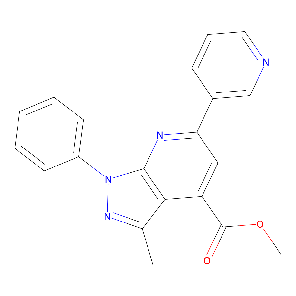 methyl 3-methyl-1-phenyl-6-(pyridin-3-yl)-1H-pyrazolo[3,4-b]pyridine-4-carboxylate molecular structure, CAS 1011399-53-3