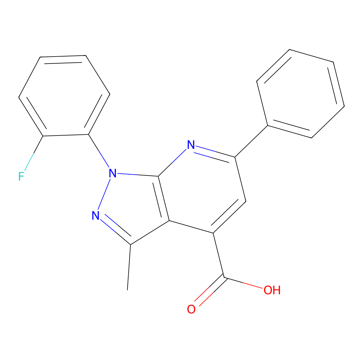 1-(2-fluorophenyl)-3-methyl-6-phenyl-1H-pyrazolo[3,4-b]pyridine-4-carboxylic acid molecular structure, CAS 1011399-61-3