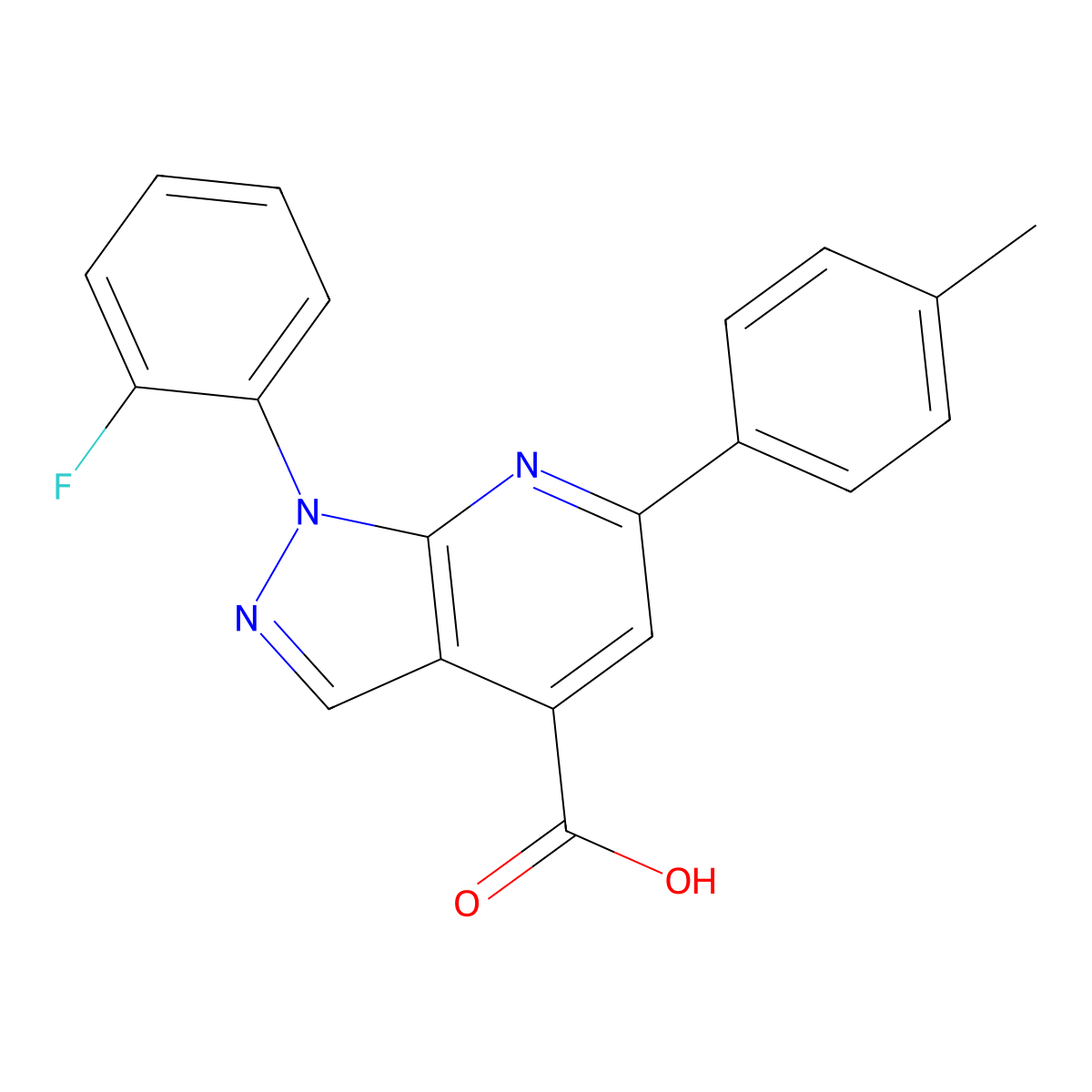 1-(2-fluorophenyl)-6-(4-methylphenyl)-1H-pyrazolo(3,4-b)pyridine-4-carboxylic acid molecular structure, CAS 1011399-69-1