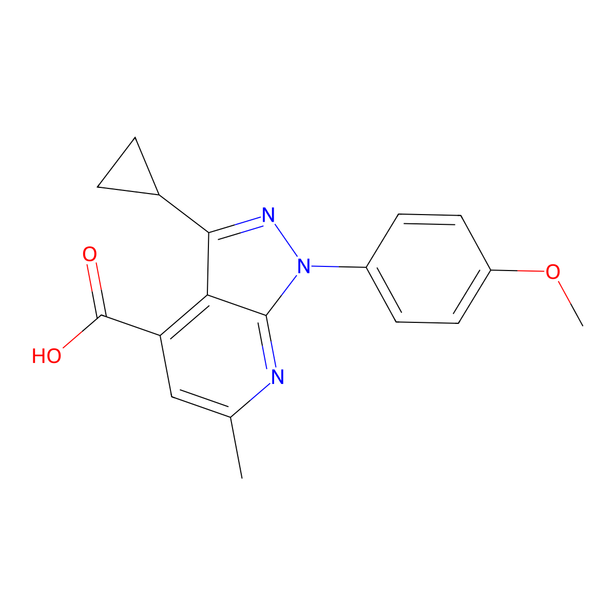 3-cyclopropyl-1-(4-methoxyphenyl)-6-methyl-1H-pyrazolo[3,4-b]pyridine-4-carboxylic acid molecular structure, CAS 1011399-73-7