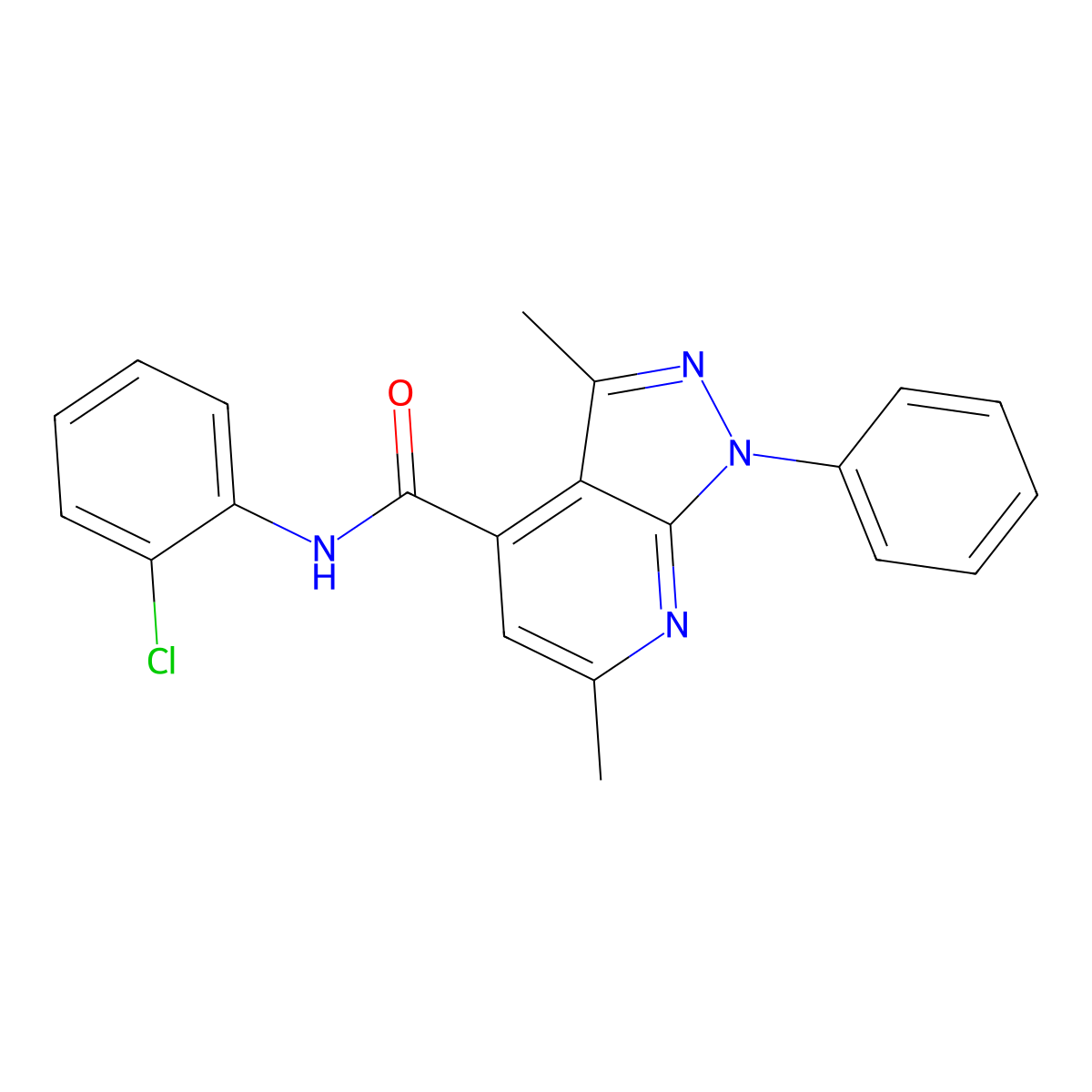 N-(2-chlorophenyl)-3,6-dimethyl-1-phenylpyrazolo[3,4-b]pyridine-4-carboxamide molecular structure, CAS 1011399-78-2