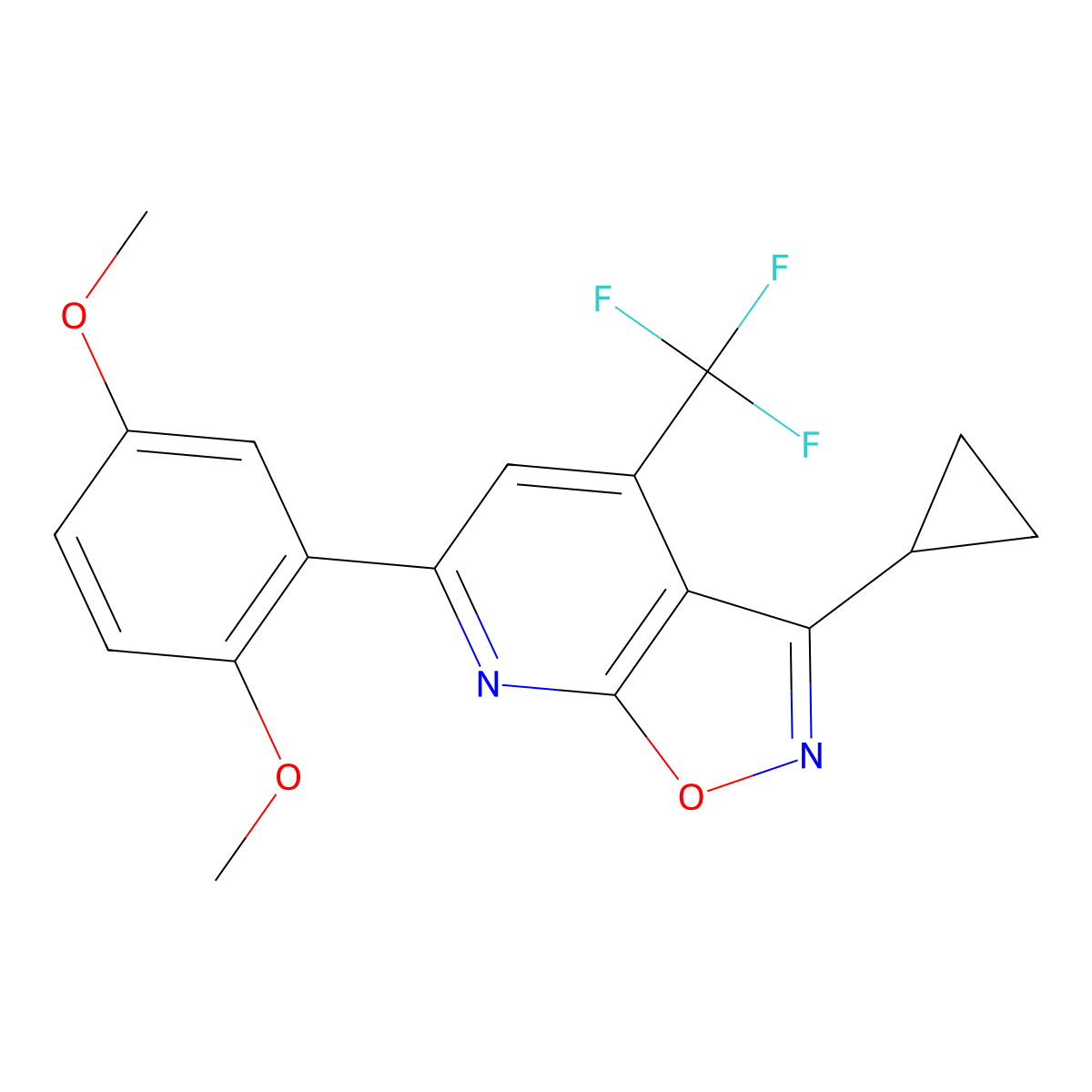 3-Cyclopropyl-6-(2,5-dimethoxyphenyl)-4-(trifluoromethyl)[1,2]oxazolo[5,4-b]pyridine molecular structure, CAS 1011399-79-3