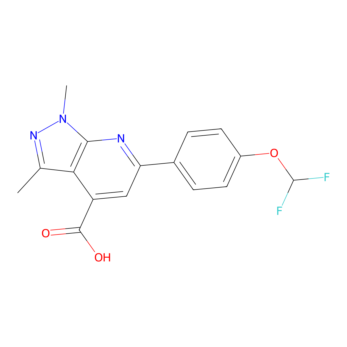 6-(4-(Difluoromethoxy)phenyl)-1,3-dimethyl-1H-pyrazolo[3,4-b]pyridine-4-carboxylic acid molecular structure, CAS 1011399-85-1