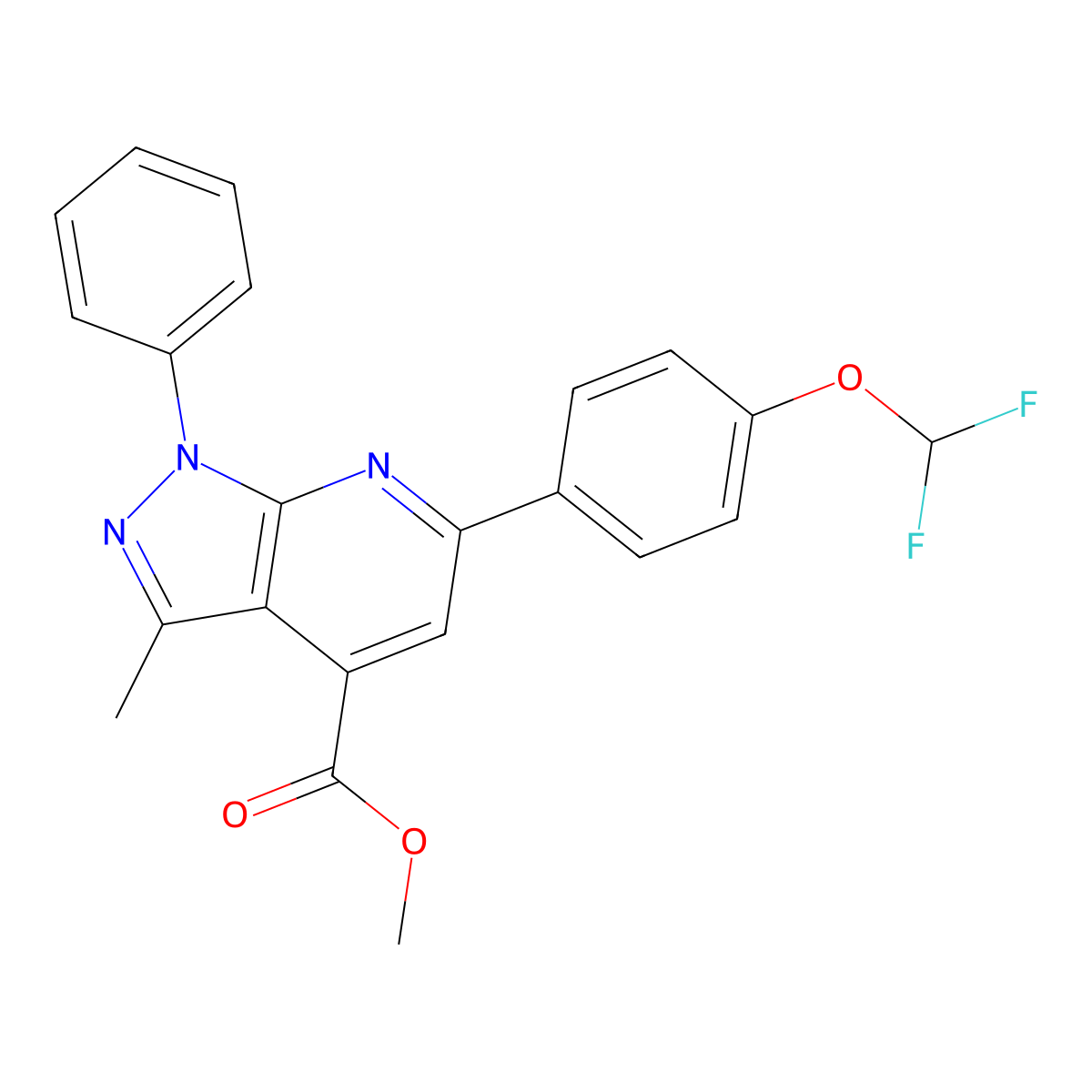 Methyl 6-(4-(difluoromethoxy)phenyl)-3-methyl-1-phenyl-1H-pyrazolo[3,4-b]pyridine-4-carboxylate molecular structure, CAS 1011399-93-1